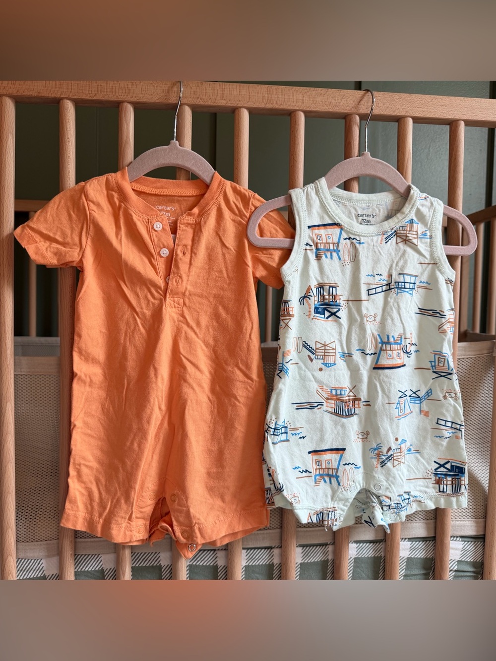 Carter's Orange Short-Sleeve and Cream Printed Sleeveless Rompers Set